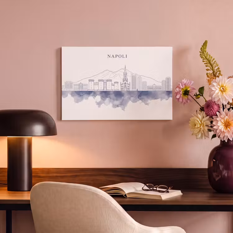 Napels - Skyline - Italie - Lijntekening - Aquarel canvas 2cm klein -sfeer4