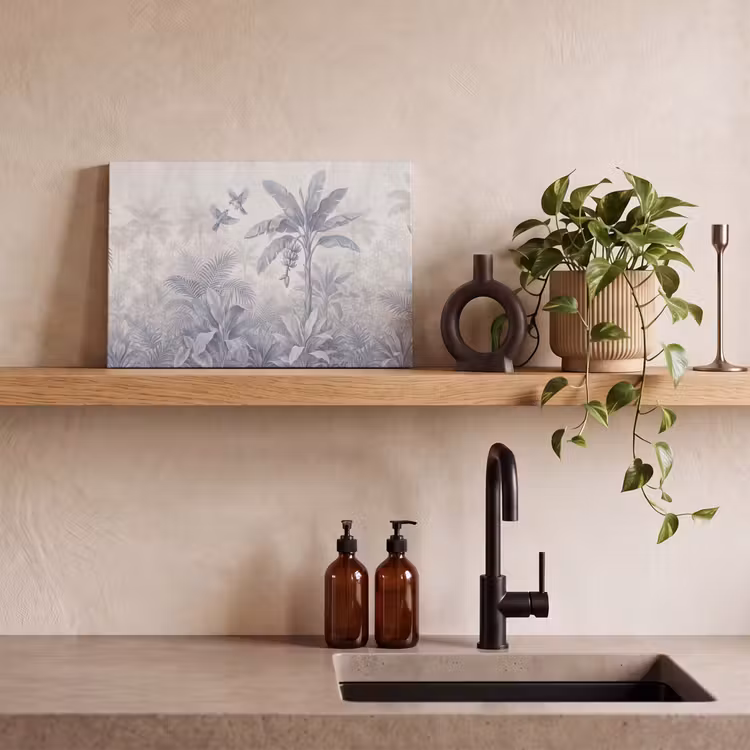 Natuur - Vogel - Jungle - Illustratie - Blauw canvas 2cm klein -sfeer3