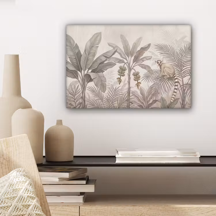 Natuur - Jungle - Ringstaartmaki - Bruin canvas 2cm klein -sfeer6