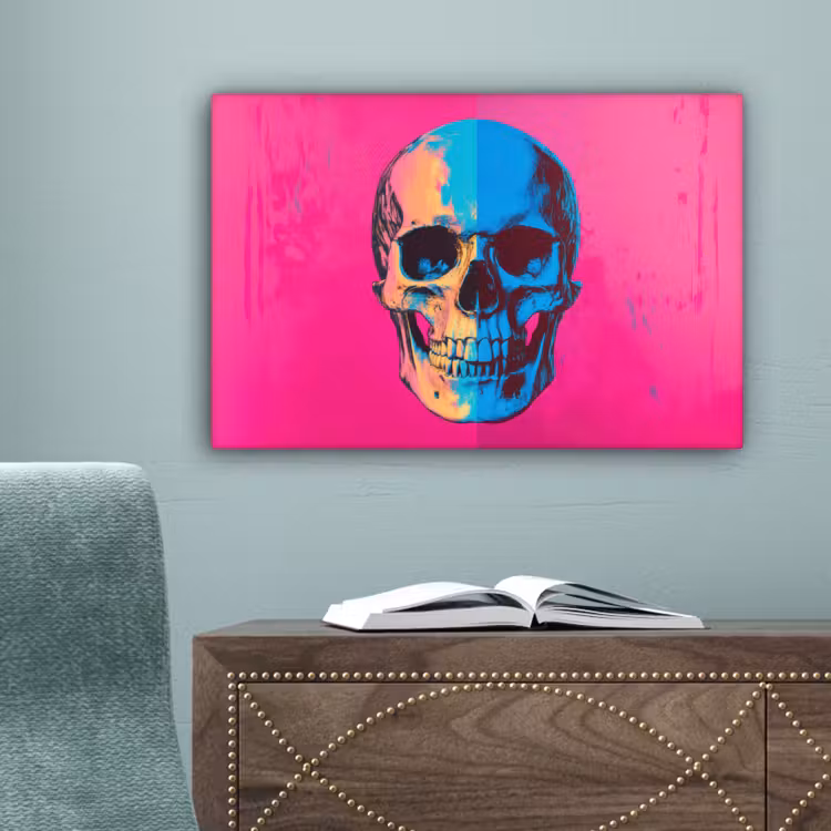 Neon - Blauw - Pop-art - Schedel canvas 2cm klein -sfeer4