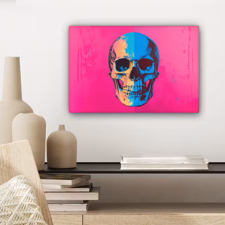Neon - Blauw - Pop-art - Schedel canvas 2cm klein -sfeer6