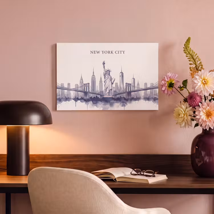 New York - Vrijheidsbeeld - Skyline - Illustratie - Blauw canvas 2cm klein -sfeer4