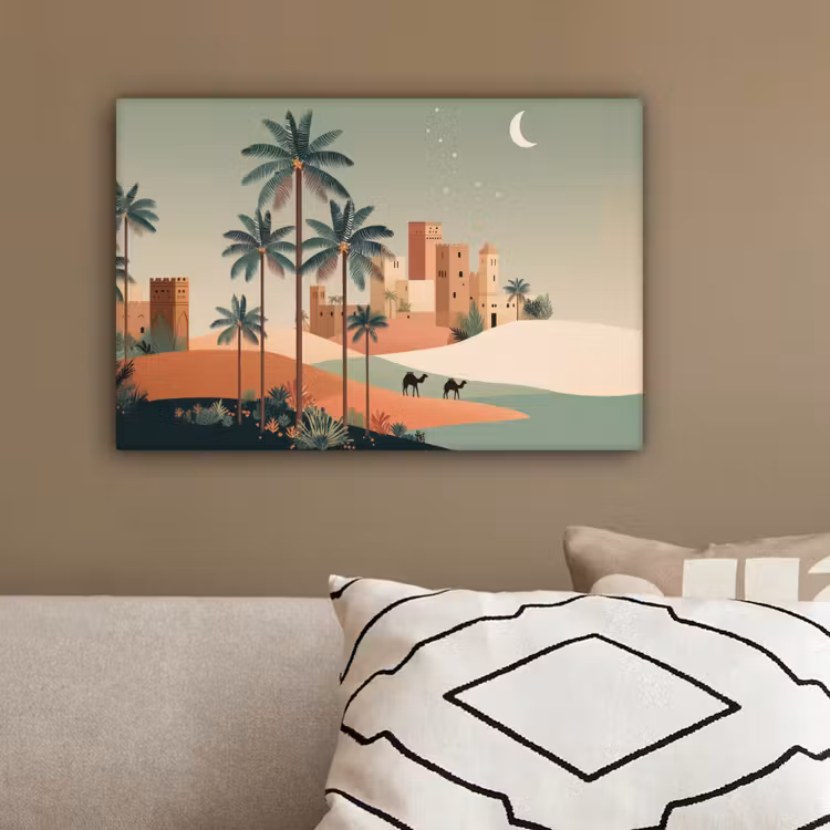 Nachtlandschap - Kamelen - Sterren - zandduinden canvas 2cm klein -sfeer3