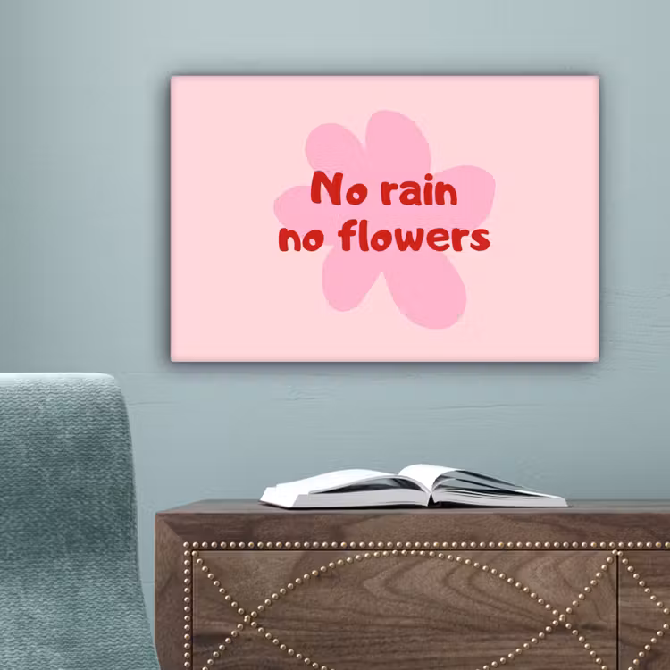 No rain no flowers - Bloem - Roze canvas 2cm klein -sfeer4