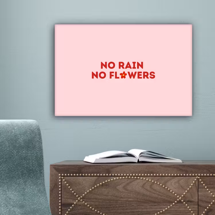 No rain no flowers - Minimalistisch - Roze - Bloem canvas 2cm klein -sfeer1