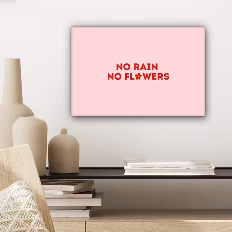 No rain no flowers - Minimalistisch - Roze - Bloem canvas 2cm klein -sfeer3