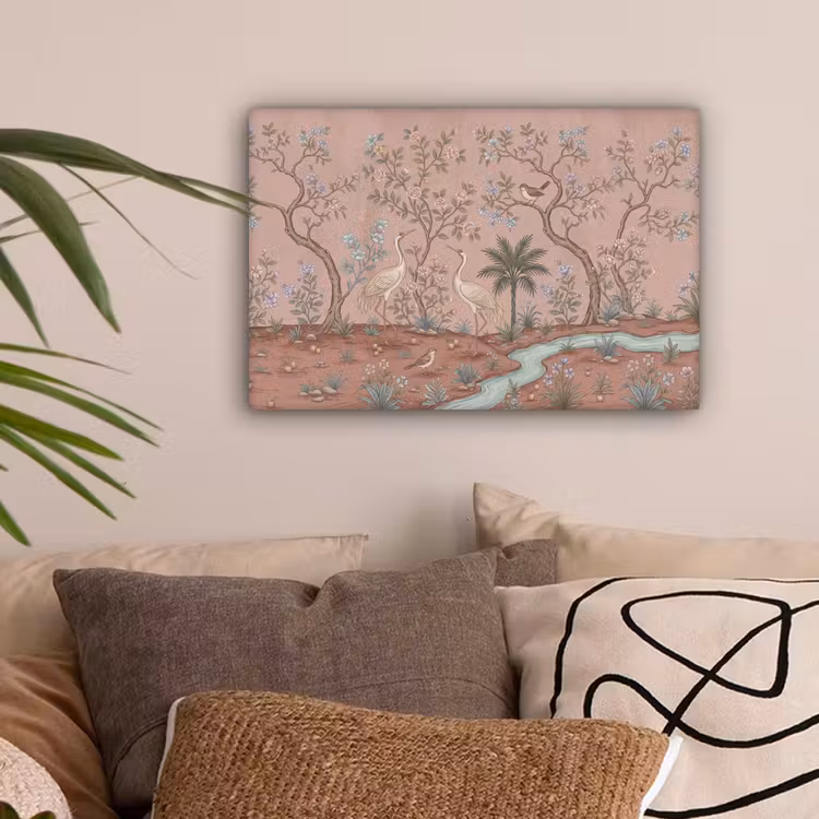Nostalgisch - Reigers - Roze canvas 2cm klein -sfeer1