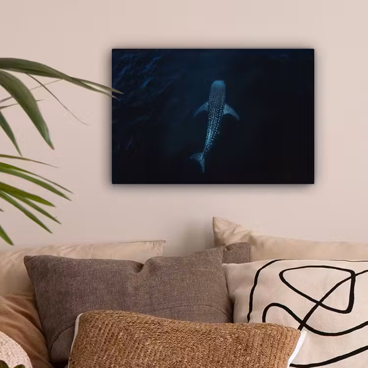 Oceaan - Walvishaai - Donkerblauw - Vlekken canvas 2cm klein -sfeer1
