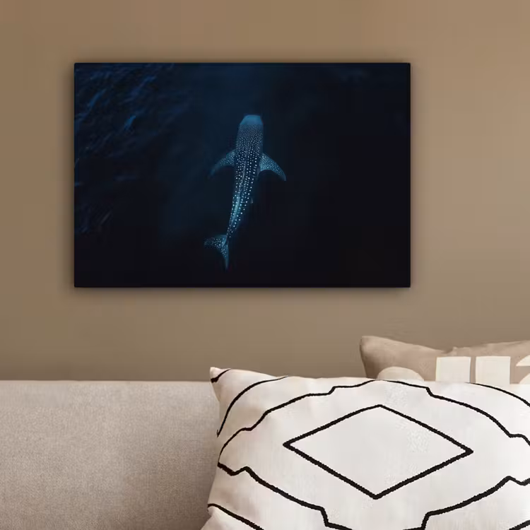 Oceaan - Walvishaai - Donkerblauw - Vlekken canvas 2cm klein -sfeer3
