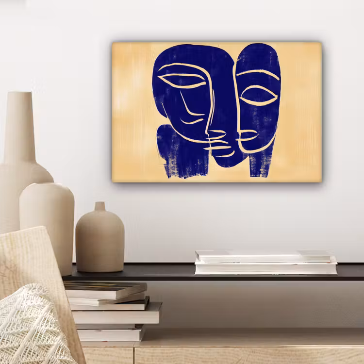 Okergeel - Blauw - Eenvoudige lijnen canvas 2cm klein -sfeer6