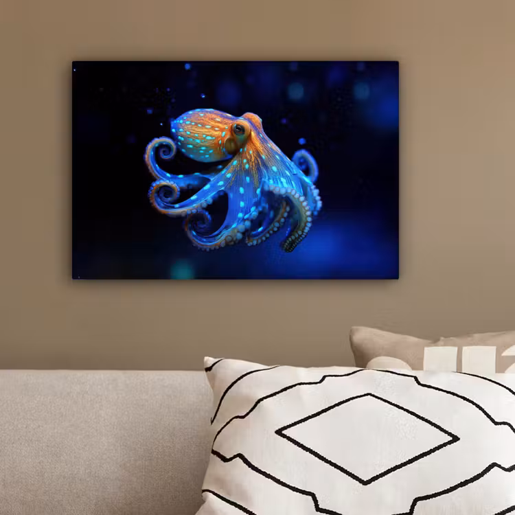 Octopus - Stippen - Blauw - Zee canvas 2cm klein -sfeer3