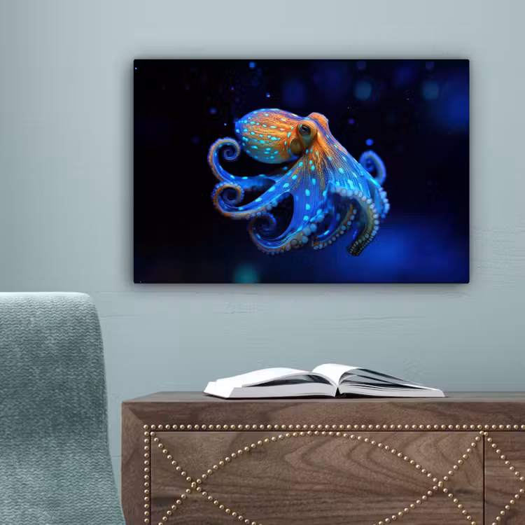 Octopus - Stippen - Blauw - Zee canvas 2cm klein -sfeer4