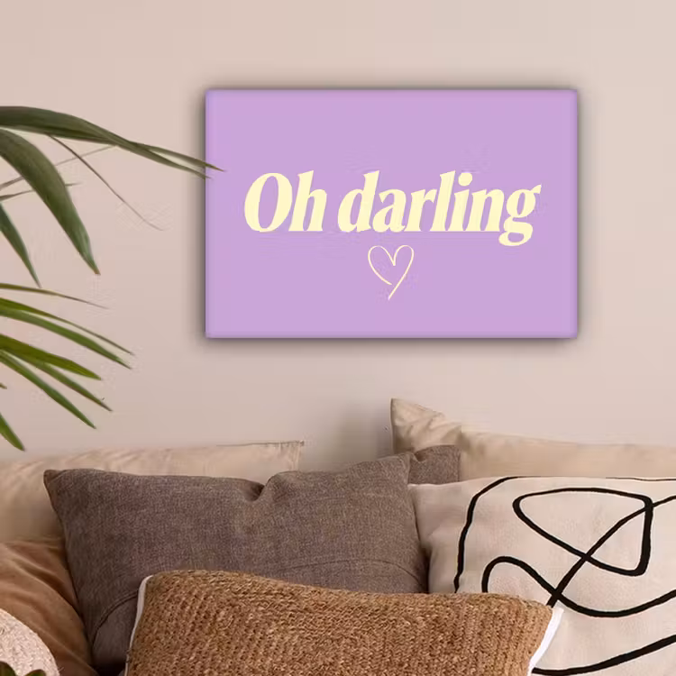 Oh darling - Hart - Paars canvas 2cm klein -sfeer1