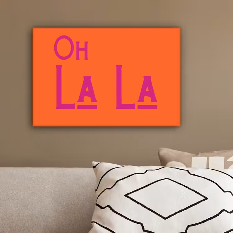 Oh la la - Oranje - Roze - Scheeflettertype canvas 2cm klein -sfeer3