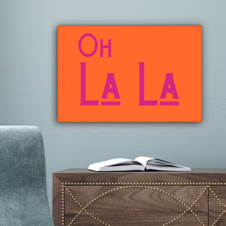 Oh la la - Oranje - Roze - Scheeflettertype canvas 2cm klein -sfeer4