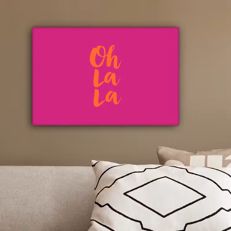 Oh la la - Roze - Oranje - Minimalistisch canvas 2cm klein -sfeer3