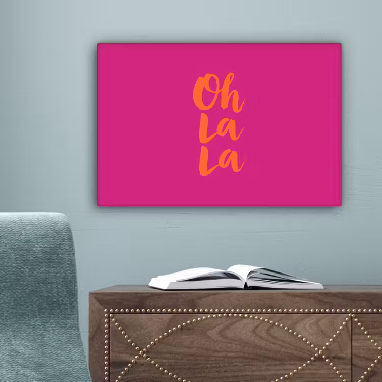 Oh la la - Roze - Oranje - Minimalistisch canvas 2cm klein -sfeer4