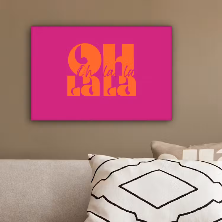 Oh la la - Roze - Oranje - Gestapelde letters canvas 2cm klein -sfeer3