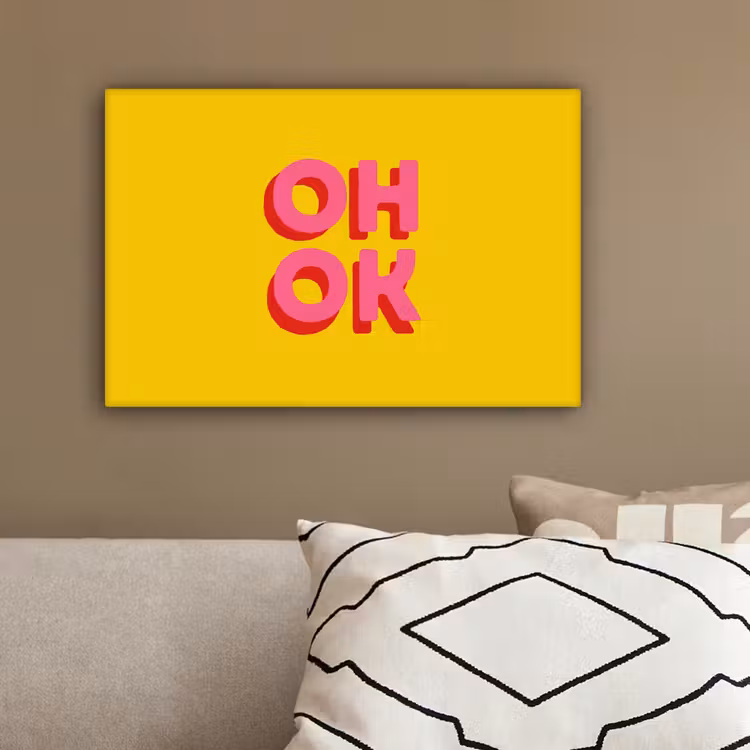 Oh ok - 3D - Geel - Roze canvas 2cm klein -sfeer3