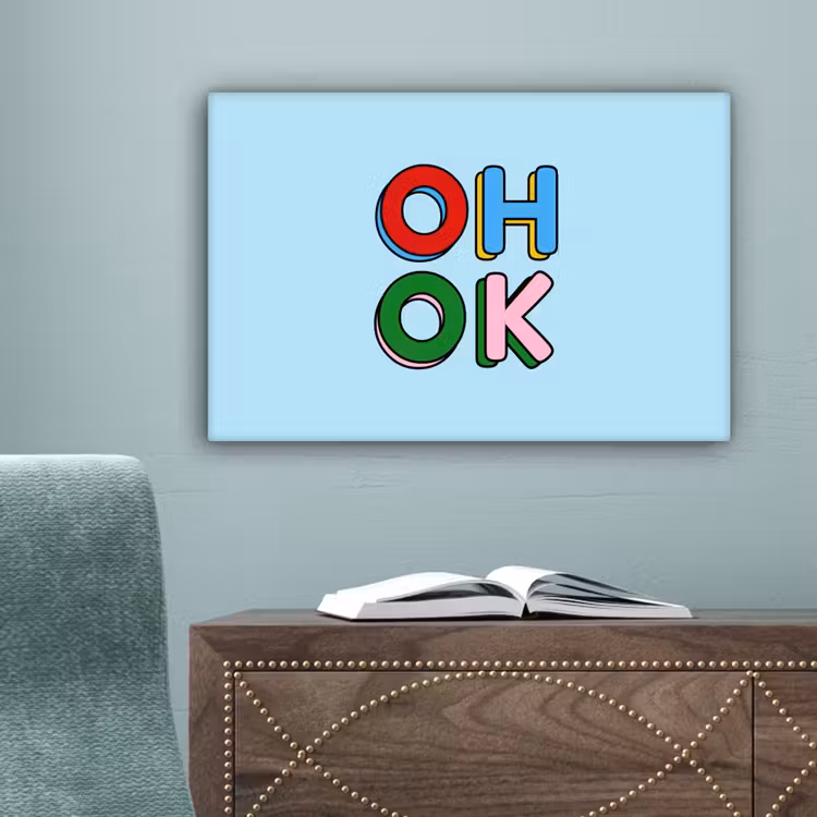 Oh ok - Blauw - Kleurrijk canvas 2cm klein -sfeer4