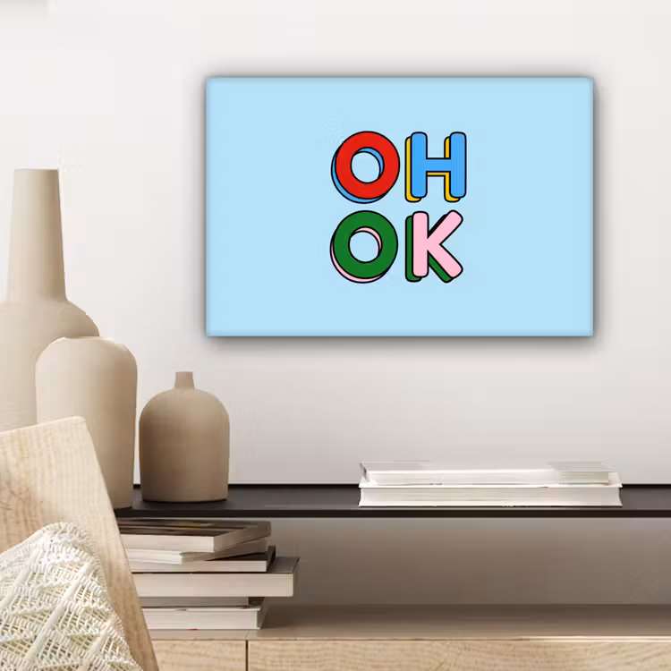 Oh ok - Blauw - Kleurrijk canvas 2cm klein -sfeer6