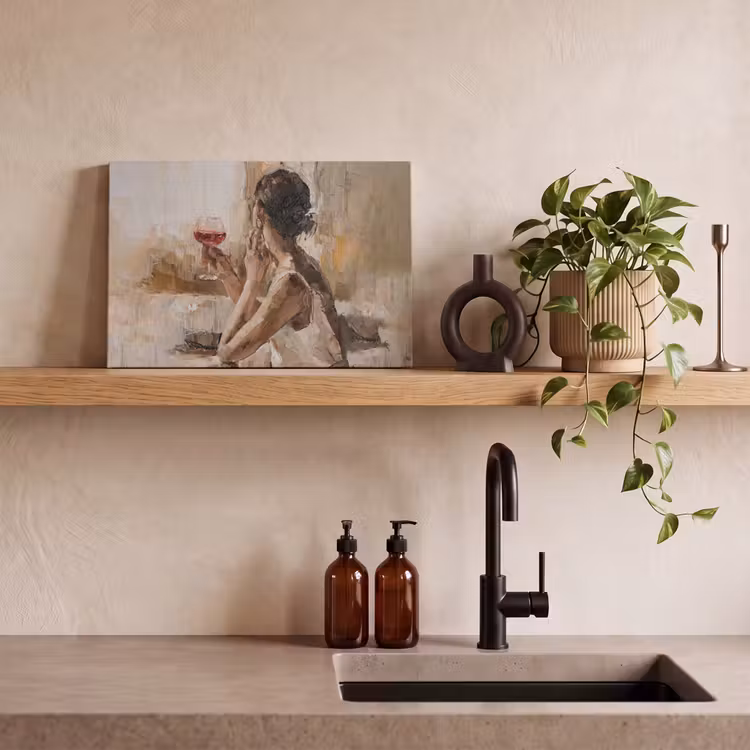 Olieverf - Vrouw - Wijn canvas 2cm klein -sfeer3
