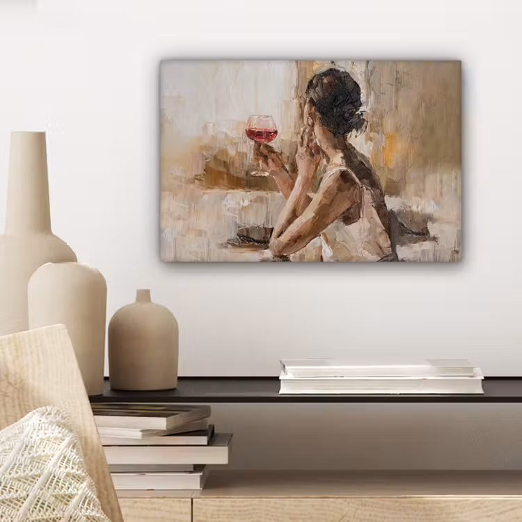 Olieverf - Vrouw - Wijn canvas 2cm klein -sfeer6