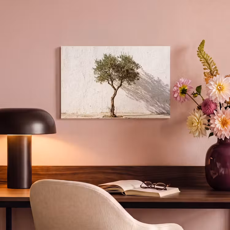Canvas Print - Olive Tree - Wall - White - Olijfboom - muur - wit canvas 2cm klein