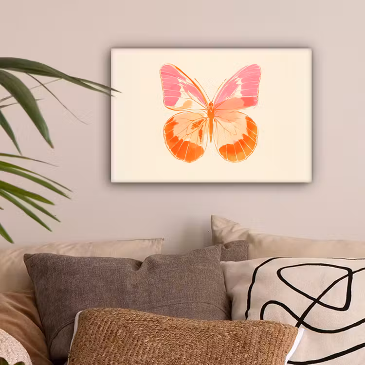 Oranje - Vlinder - Minimalistisch canvas 2cm klein -sfeer1