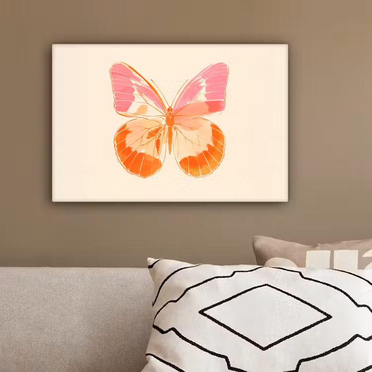 Oranje - Vlinder - Minimalistisch canvas 2cm klein -sfeer3