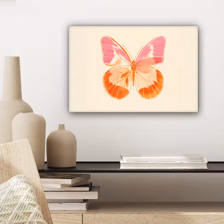 Oranje - Vlinder - Minimalistisch canvas 2cm klein -sfeer6