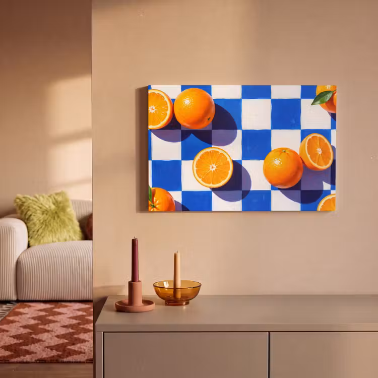 Canvas Print - Orange - Checkered - Food - Sinaasappel - Geruit - Eten canvas 2cm klein