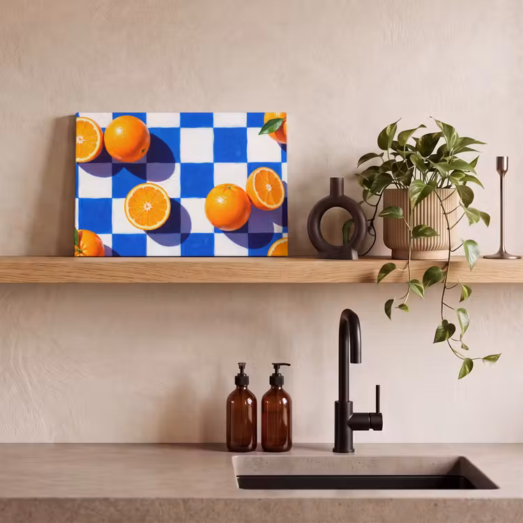 Canvas Print - Orange - Checkered - Food - Sinaasappel - Geruit - Eten canvas 2cm klein