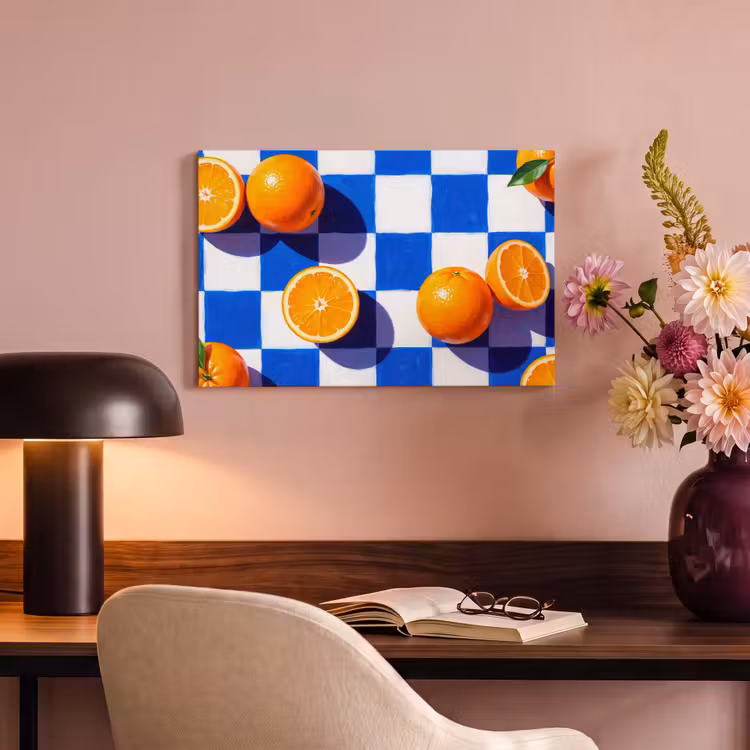 Canvas Print - Orange - Checkered - Food - Sinaasappel - Geruit - Eten canvas 2cm klein