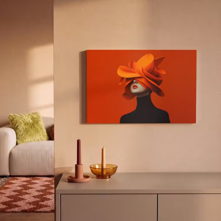 Oranje - Hoed - Vrouw canvas 2cm klein -sfeer1