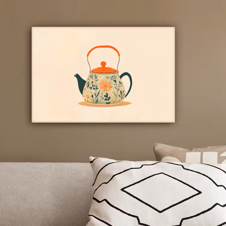 Oranje - Theepot - Bloemen - Bladeren canvas 2cm klein -sfeer3