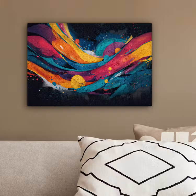 Banen - Golven - Kleurrijk - Abstract canvas 2cm klein -sfeer3