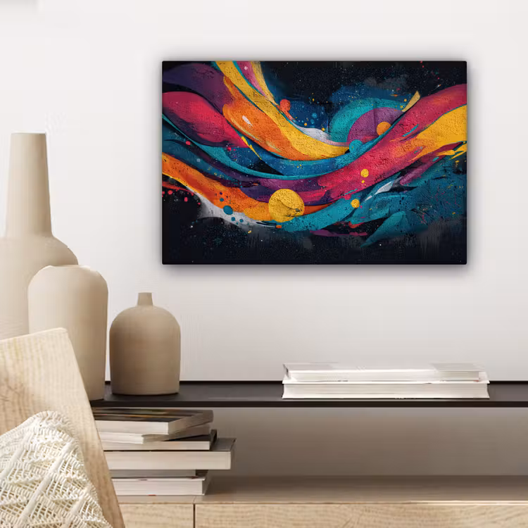 Banen - Golven - Kleurrijk - Abstract canvas 2cm klein -sfeer6