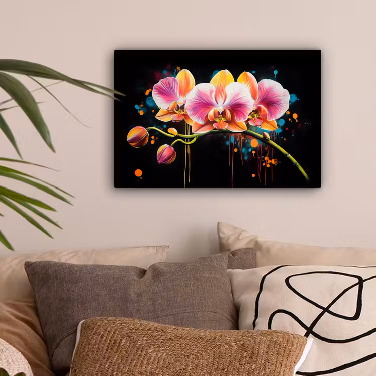 Orchidee - Graffiti - Kleurrijk - Bloemen - Abstract canvas 2cm klein -sfeer1