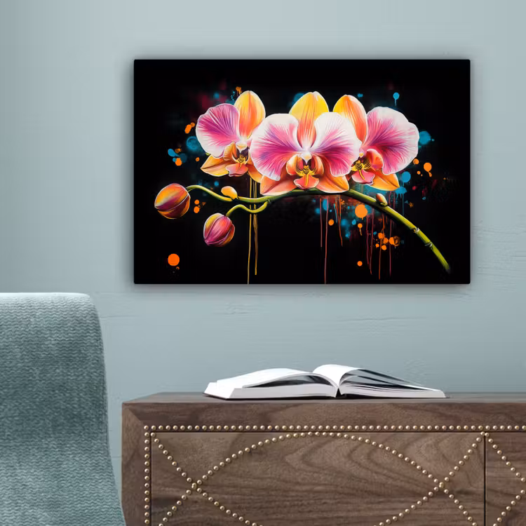 Orchidee - Graffiti - Kleurrijk - Bloemen - Abstract canvas 2cm klein -sfeer4