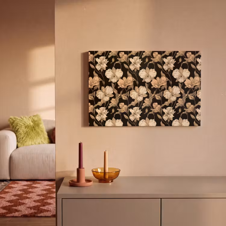 Orchideeën - Lijntekening - Patroon - Beige - Zwart canvas 2cm klein 34 -sfeer1
