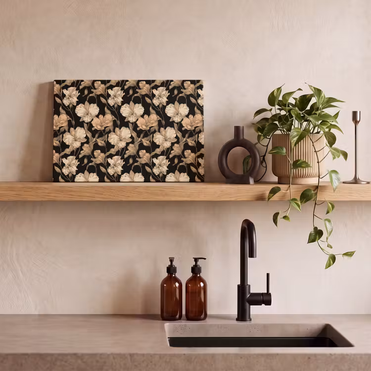 Orchideeën - Lijntekening - Patroon - Beige - Zwart canvas 2cm klein 34 -sfeer3