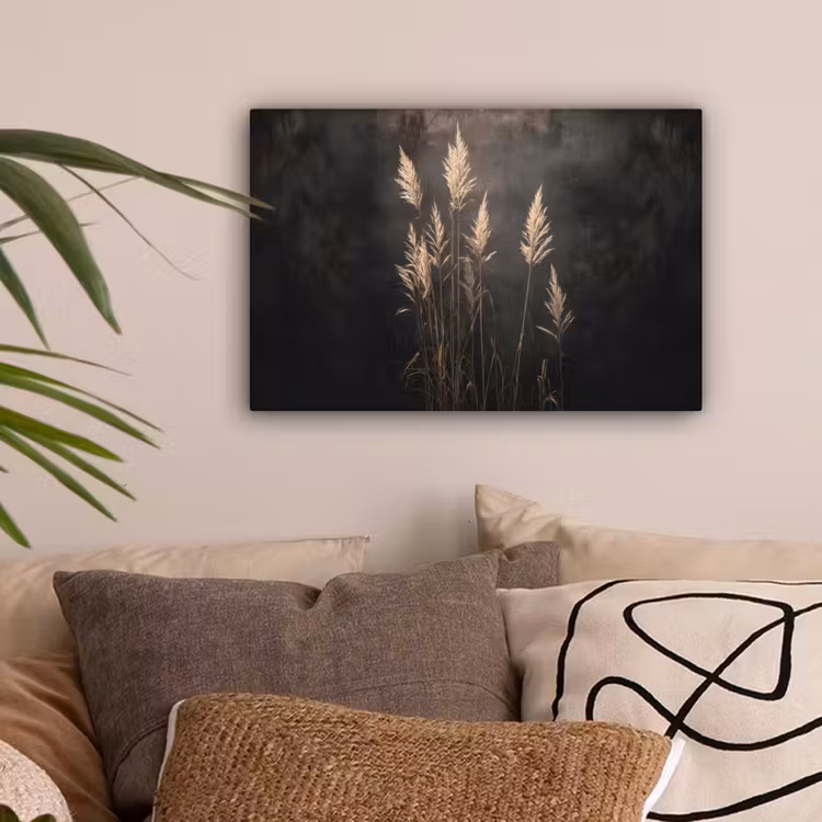 Siergras - Pluimen - Verlichting - Zwart canvas 2cm klein -sfeer1