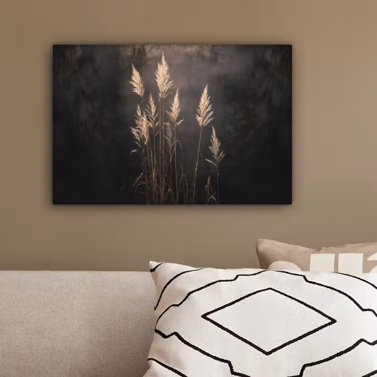 Siergras - Pluimen - Verlichting - Zwart canvas 2cm klein -sfeer3