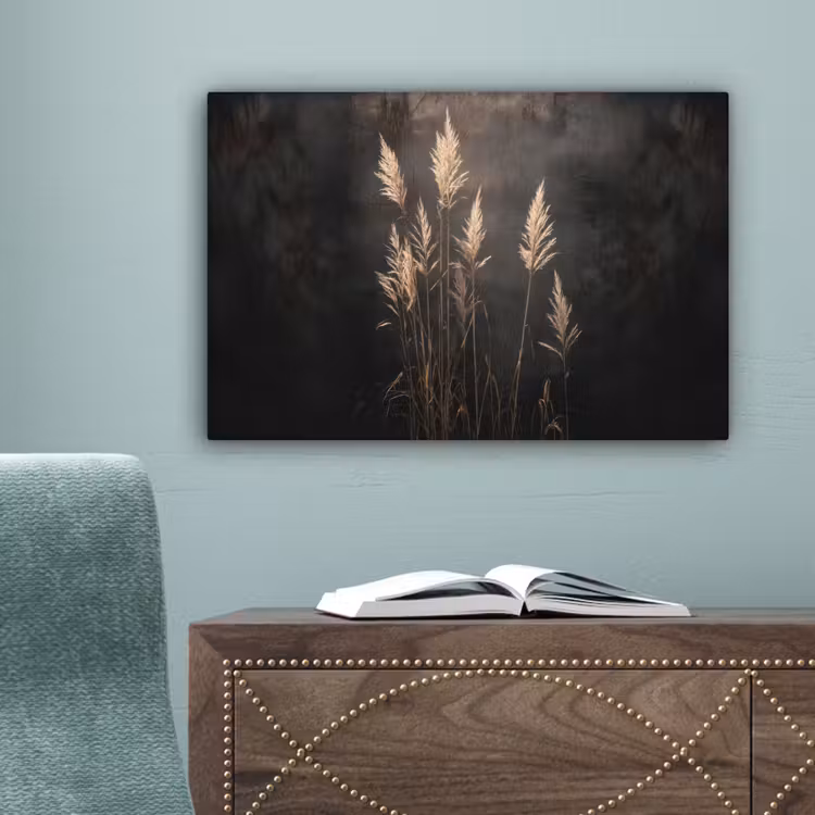 Siergras - Pluimen - Verlichting - Zwart canvas 2cm klein -sfeer4