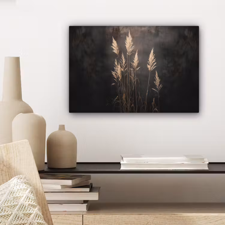 Siergras - Pluimen - Verlichting - Zwart canvas 2cm klein -sfeer6