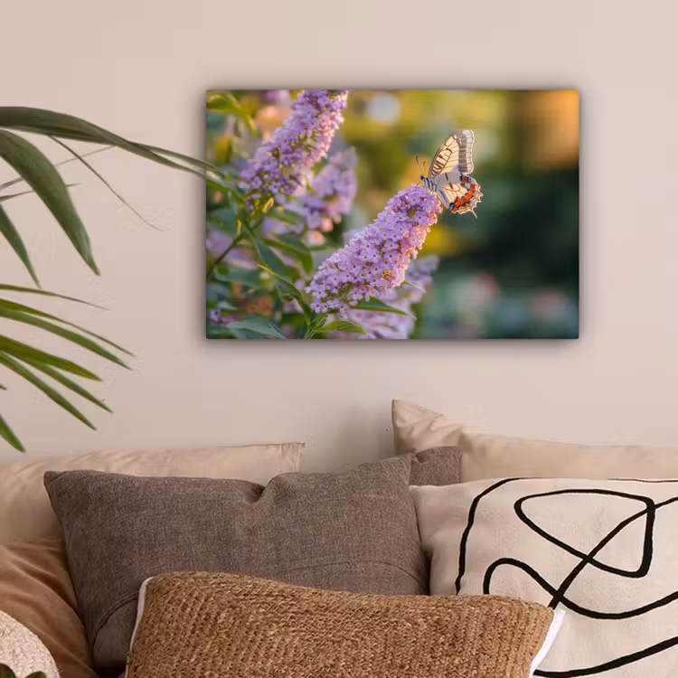 Sierlijke - Vlinder - Paarse - Bloemen canvas 2cm klein -sfeer1