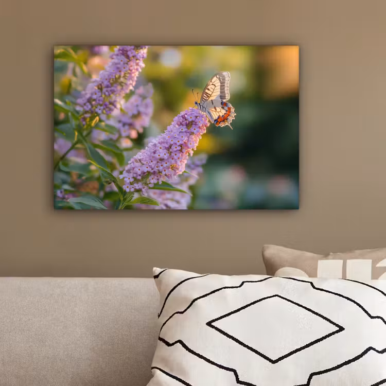 Sierlijke - Vlinder - Paarse - Bloemen canvas 2cm klein -sfeer3