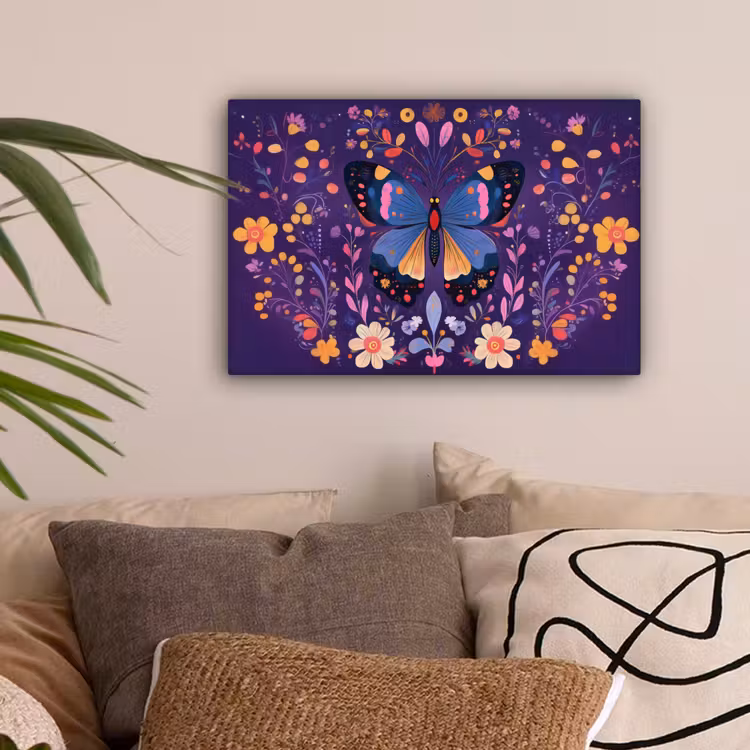 Sierlijk - Bloemen - Vlinder - Paars canvas 2cm klein -sfeer1