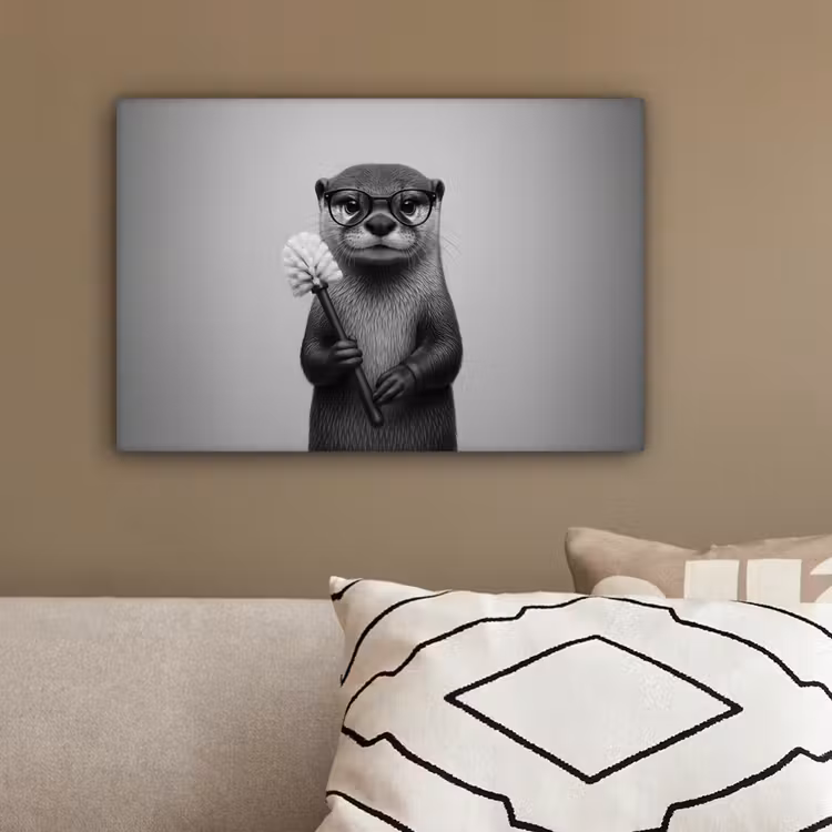 Otter - Wc-borstel - Bril - Zwart - Wit canvas 2cm klein -sfeer3